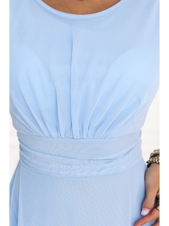 numoco ELIRA Dolge tančne maxi obleke s okroglim izrezom - svetlo modre