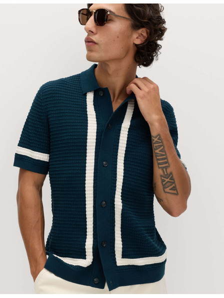 Marks & Spencer Pletena polo srajca iz čiste bombaže s kontrastnim robom Marks & Spencer modra
