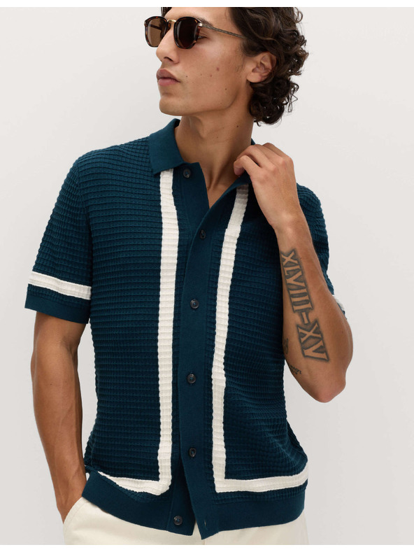Marks & Spencer Pletena polo srajca iz čiste bombaže s kontrastnim robom Marks & Spencer modra