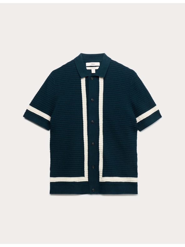 Marks & Spencer Pletena polo srajca iz čiste bombaže s kontrastnim robom Marks & Spencer modra