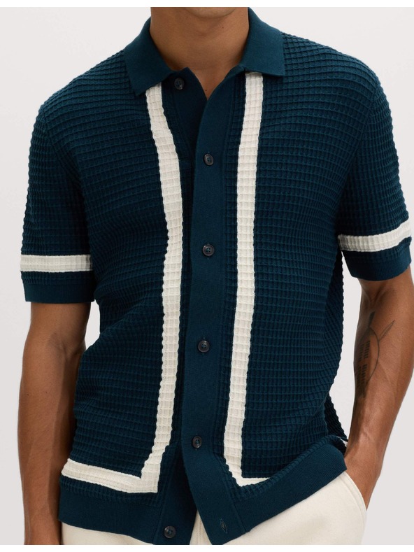 Marks & Spencer Pletena polo srajca iz čiste bombaže s kontrastnim robom Marks & Spencer modra