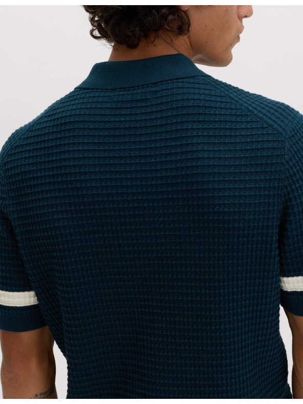 Marks & Spencer Pletena polo srajca iz čiste bombaže s kontrastnim robom Marks & Spencer modra