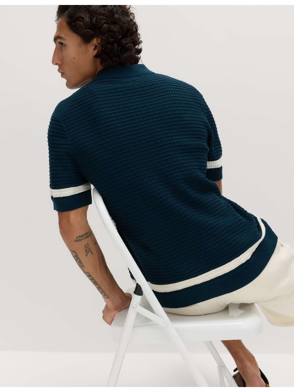Marks & Spencer Pletena polo srajca iz čiste bombaže s kontrastnim robom Marks & Spencer modra