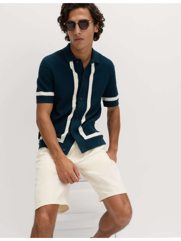 Marks & Spencer Pletena polo srajca iz čiste bombaže s kontrastnim robom Marks & Spencer modra
