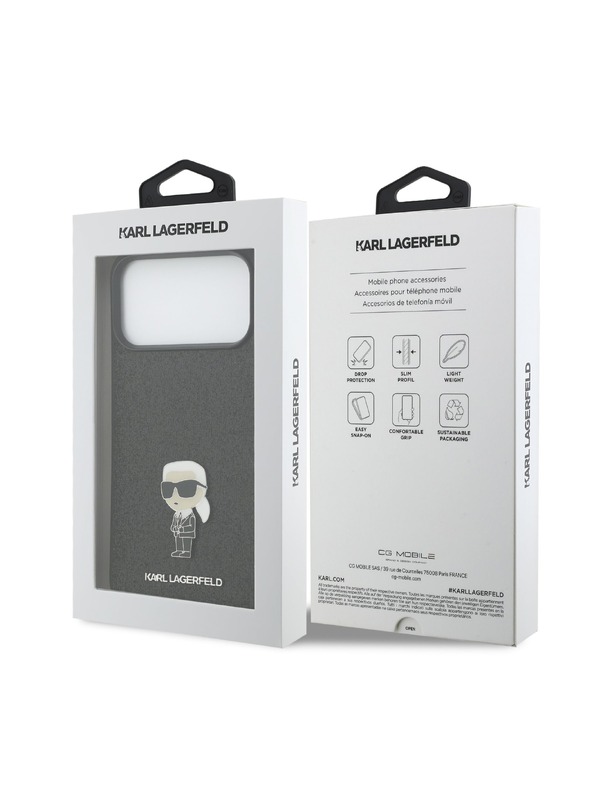 Karl Lagerfeld Karl Lagerfeld Fixed Glitter Metal Ikonik Zadnji Ovoj za iPhone 17 Pro Max Black
