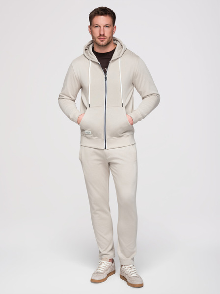 Ombre Clothing Moški trenirka komplet: jopica s kapuco in zapenjanjem + hlače z ravnimi nogavicami – bež V1 Z23 Ombre Clothing