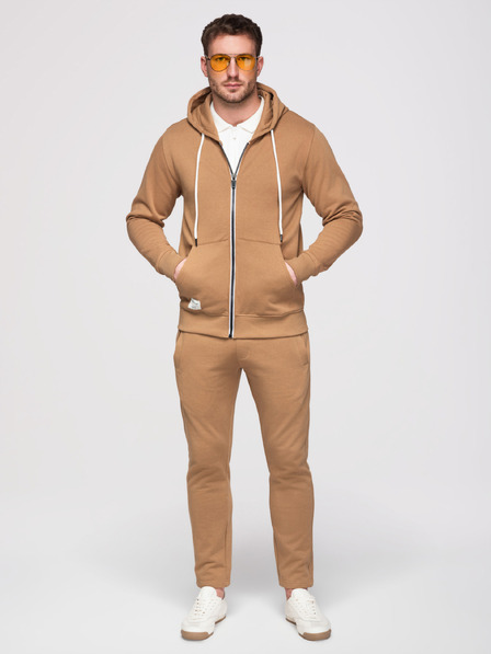 Ombre Clothing Moški trenirka komplet: jopica s kapuco in zapenjanjem + hlače z ravnimi nogavicami – rjava V2 Z23 Ombre Clothing