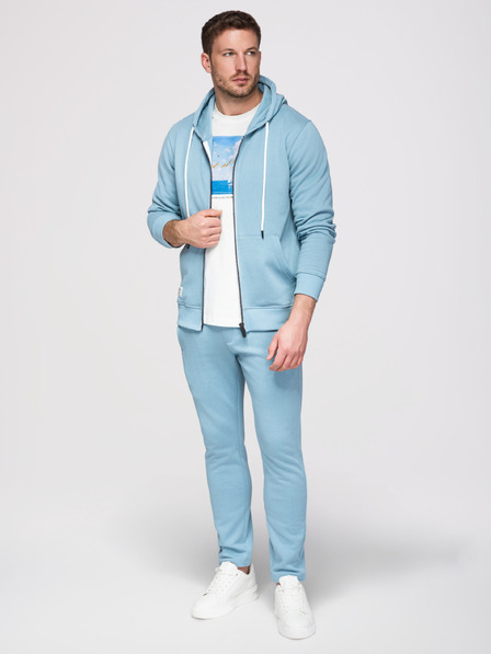 Ombre Clothing Moški trenirka komplet: jopica s kapuco in zapenjanjem + hlače z ravnimi nogavicami – svetlo modra V7 Z23 Ombre Clothing