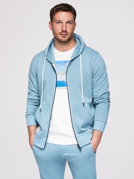 Ombre Clothing Moški trenirka komplet: jopica s kapuco in zapenjanjem + hlače z ravnimi nogavicami – svetlo modra V7 Z23 Ombre Clothing