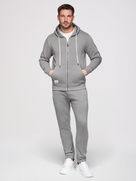 Ombre Clothing Moški trenirka komplet: jopica s kapuco in zapenjanjem + hlače z ravnimi nogavicami – siva V8 Z23 Ombre Clothing