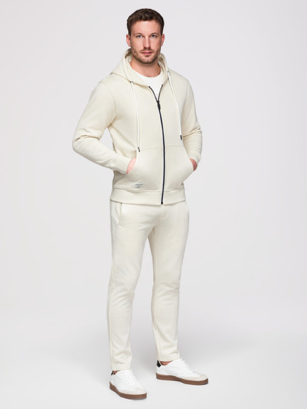 Ombre Clothing Moški trenirka komplet: jopica s kapuco in zapenjanjem + hlače z ravnimi nogavicami – kremasta V11 Z23 Ombre Clothing