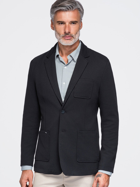 Ombre Clothing Moški blejzer SLIM iz pletiva s fino strukturo – črni V2 M165 Ombre Clothing