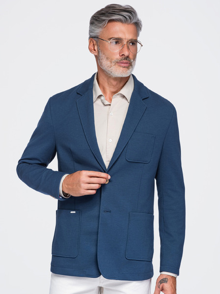 Ombre Clothing Moški raztegljivi blejzer SLIM iz pletiva s fino strukturo – modri V6 M165 Ombre Clothing
