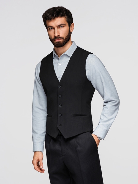 Ombre Clothing Klasična moška elegantna vesta s ribjo kostjo, kroj SLIM FIT – V3, črna V65 Ombre Clothing