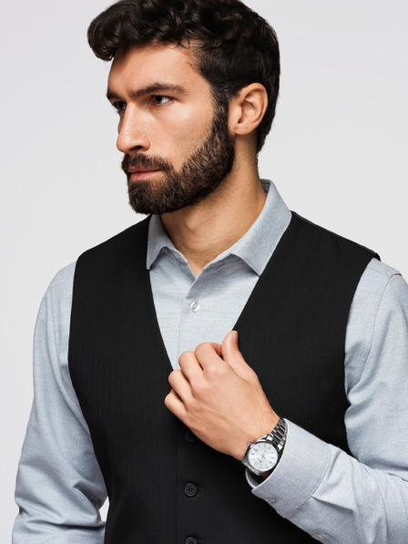 Ombre Clothing Klasična moška elegantna vesta s ribjo kostjo, kroj SLIM FIT – V3, črna V65 Ombre Clothing