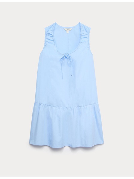 Marks & Spencer Večplastna mini obleka z vezanjem pri vratu, iz čistega bombaža Marks & Spencer modra