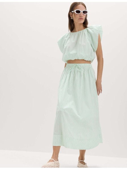Marks & Spencer Prugasta midi krožna krila iz čistega bombaža Marks & Spencer zelena