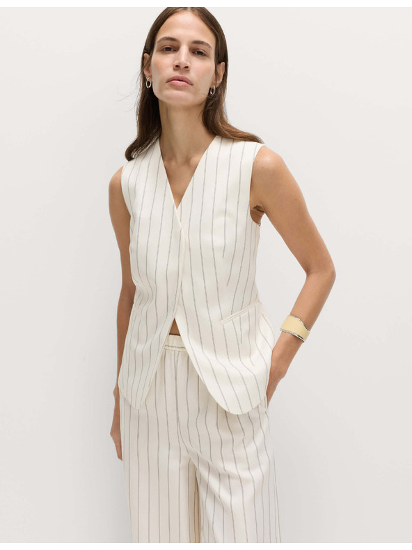 Marks & Spencer Prugasta dolga telovnika z V izrezom Marks & Spencer kremasta