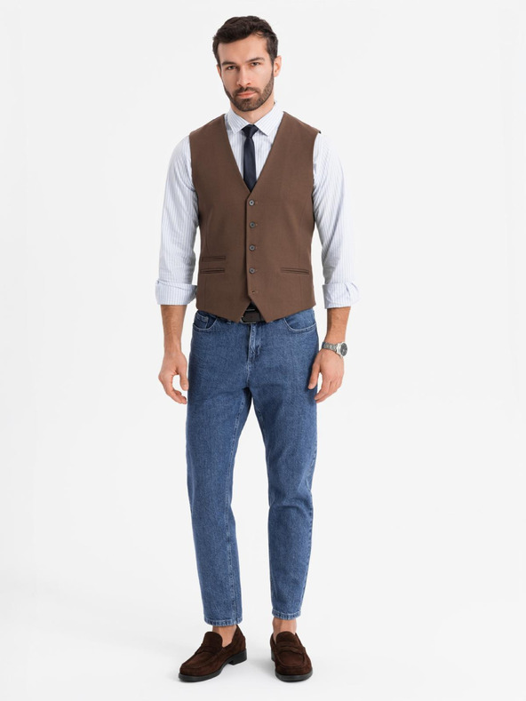 Ombre Clothing Moška klasična podložena telovnika k obleku – rjava V2 V64 Ombre Clothing