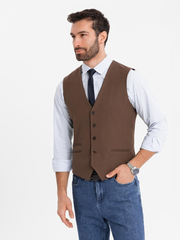 Ombre Clothing Moška klasična podložena telovnika k obleku – rjava V2 V64 Ombre Clothing