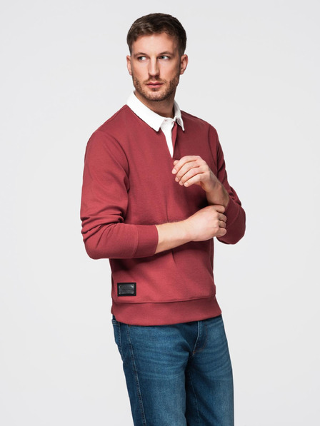Ombre Clothing Moška jopa z ovratnikom v bordo barvi Ombre Clothing