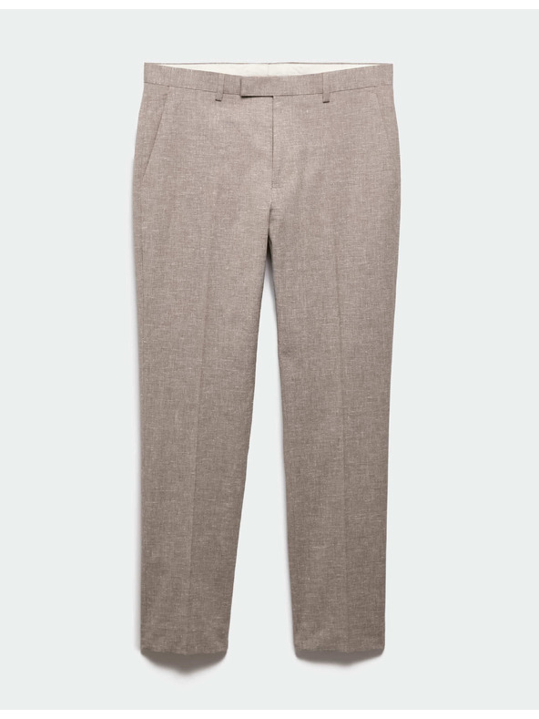 Marks & Spencer Raztegljive kostimske hlače iz mešanice lanu, tesni kroj Marks & Spencer rjava