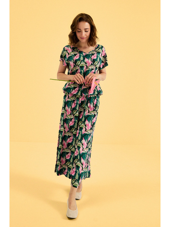 Moodo Zelene cvetne culotte hlace