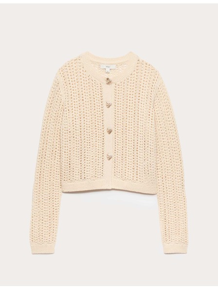 Marks & Spencer Cardigan s teksturo ozko prilegajočega reza iz bombaž mešanice Marks & Spencer kremna