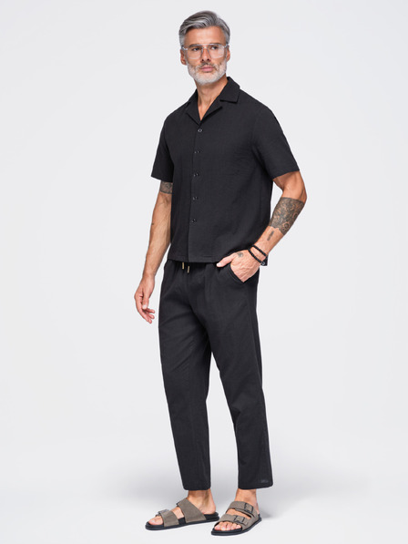 Ombre Clothing Lahke moške strukturirane bombažne hlače – črne V2 OM-PACP-0312 Ombre Clothing