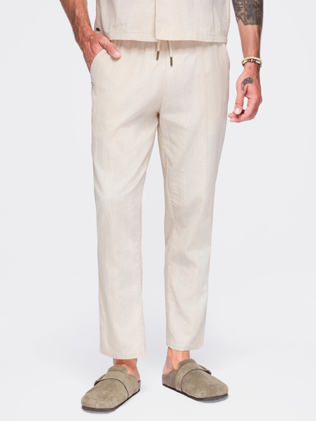 Ombre Clothing Moške lahke strukturirane bombažne hlače – kremne V3 OM-PACP-0312 Ombre Clothing