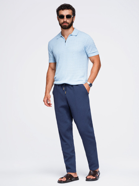 Ombre Clothing Moške bombažne strukturirane hlače REGULAR FIT – temno modre V1 OM-PACP-0310 Ombre Clothing