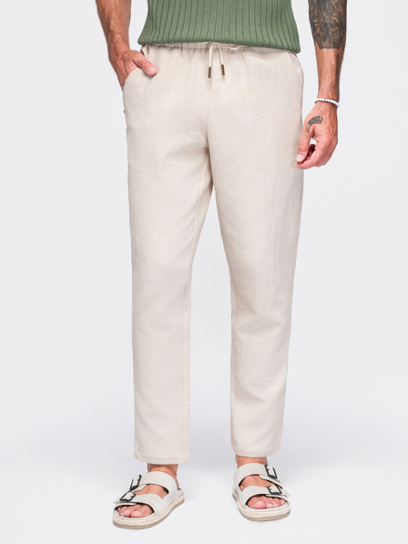Ombre Clothing Moške bombažne hlače s strukturiranim rezom REGULAR FIT – slonova kost V2 OM-PACP-0310 Ombre Clothing