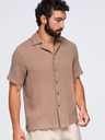 Ombre Clothing Moška muselinska srajca s kubanskim ovratnikom – svetlo rjava V2 OM-SHSS-0223 Ombre Clothing
