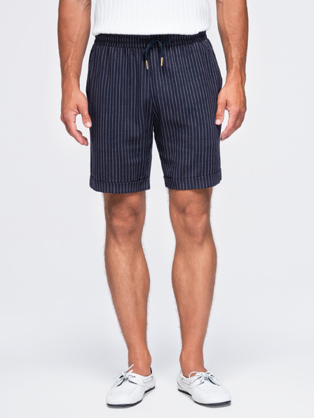 Ombre Clothing Moške viskozno-lanene kratke hlače REGULAR FIT s prugami – temno modre V2 OM-SRCS-0208 Ombre Clothing
