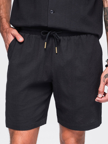 Ombre Clothing Moške bombažne kratke hlače s strukturiranim vzorcem – črne V2 OM-SRCS-0209 Ombre Clothing