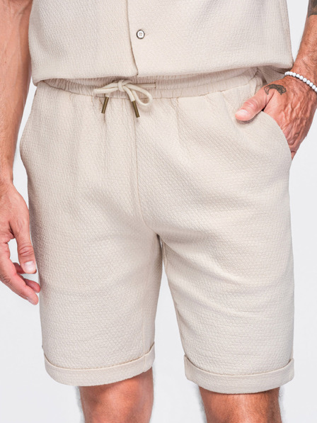 Ombre Clothing Moške kratke hlače iz strukturiranega bombaža – kremaste V2 OM-SRCS-0207 Ombre Clothing
