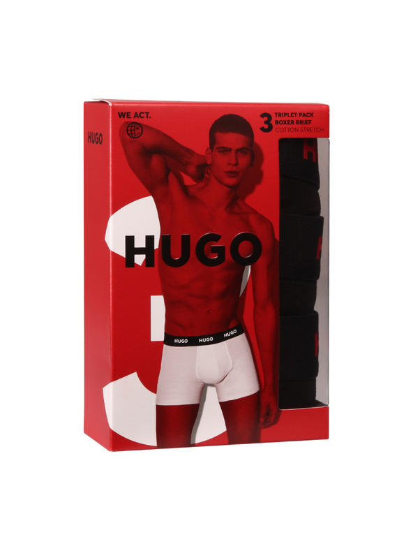 HUGO Komplet treh - moške boksarice HUGO črne