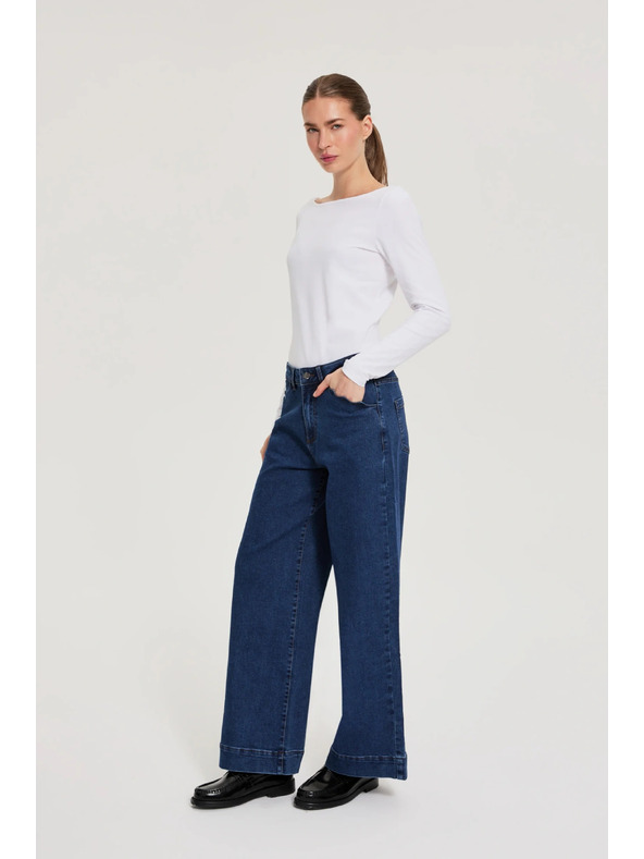 Moodo Modre jeans hlače z wide leg krojem Moodo