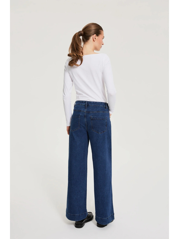 Moodo Modre jeans hlače z wide leg krojem Moodo