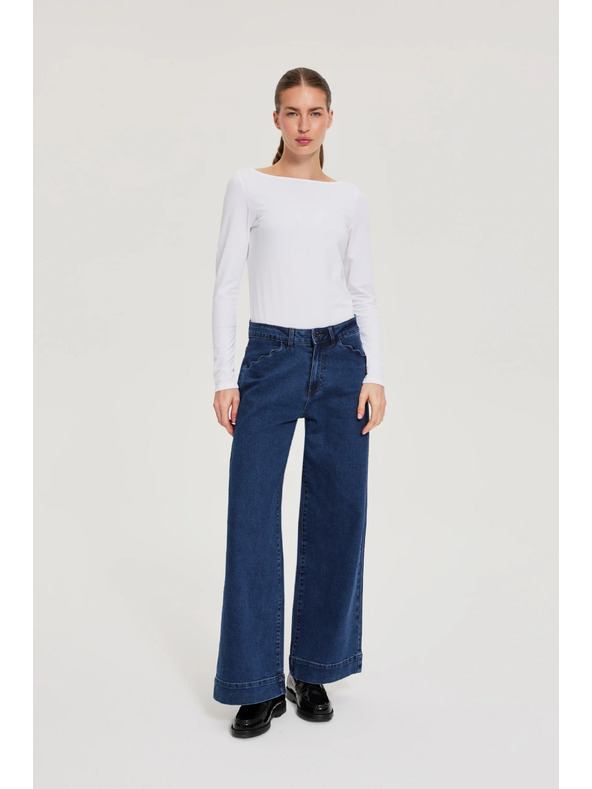 Moodo Modre jeans hlače z wide leg krojem Moodo