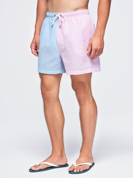 Ombre Clothing Moške dvobarven plavalne hlače iz teksturiranega materiala – modro-roza V3 OM-SRSS-0215 Ombre Clothing
