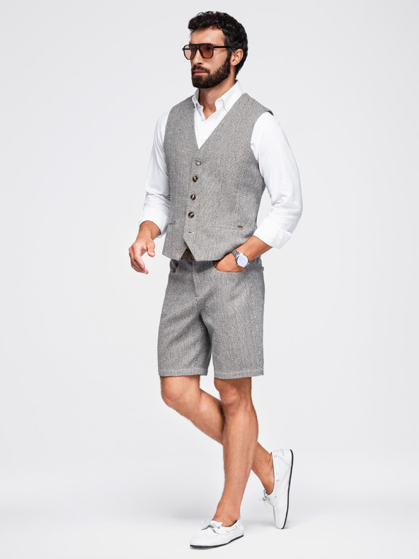 Ombre Clothing Moške strukturirane kratke hlače REGULAR FIT – rjavo melano V1 OM-SRCS-0189 Ombre Clothing
