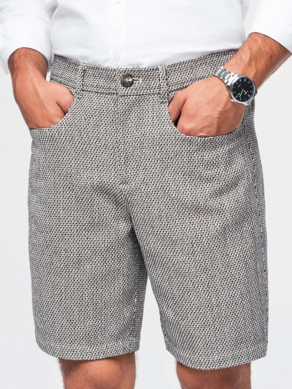 Ombre Clothing Moške strukturirane kratke hlače REGULAR FIT – rjavo melano V1 OM-SRCS-0189 Ombre Clothing