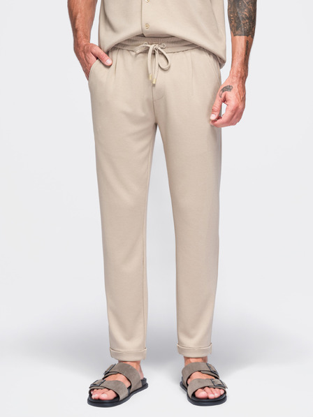 Ombre Clothing Moške viskozne hlače tipa chino z elastiko v pasu – bež V3 OM-PACP-0306 Ombre Clothing
