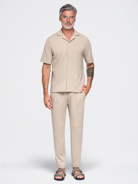 Ombre Clothing Moške viskozne hlače tipa chino z elastiko v pasu – bež V3 OM-PACP-0306 Ombre Clothing