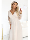 numoco Dolge maxi obleke s tülevimi rokavi in zavitim izrezom - beige