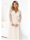 numoco Dolge maxi obleke s tülevimi rokavi in zavitim izrezom - beige