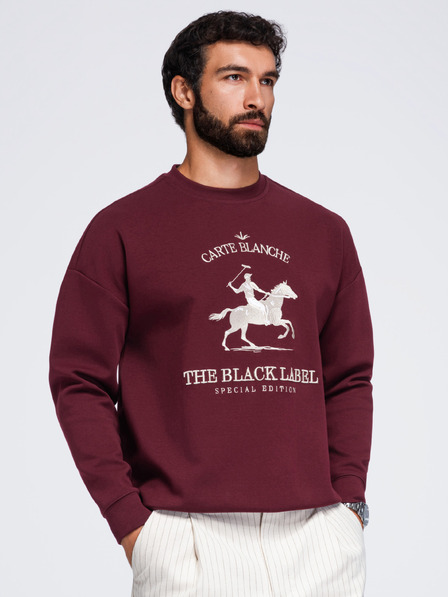 Ombre Clothing Moški pulover s kroglastim izrezom in vezenim črkogarjem na sprednji strani – vinjena V2 OM-SSNZ-0267 Ombre Clothing