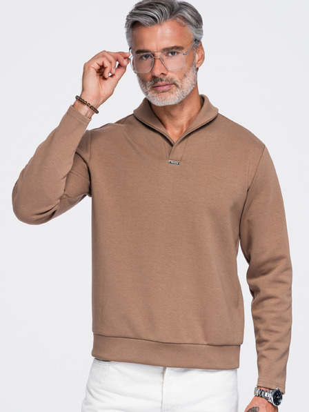 Ombre Clothing Moški pulover brez zapenjanja z oblikovanim ovratnikom – rjava V2 OM-SSNZ-0262 Ombre Clothing