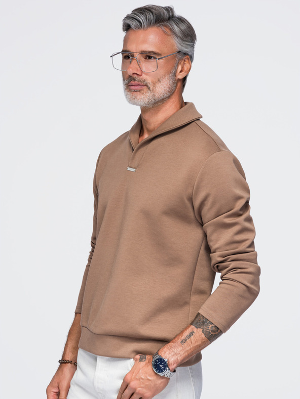 Ombre Clothing Moški pulover brez zapenjanja z oblikovanim ovratnikom – rjava V2 OM-SSNZ-0262 Ombre Clothing